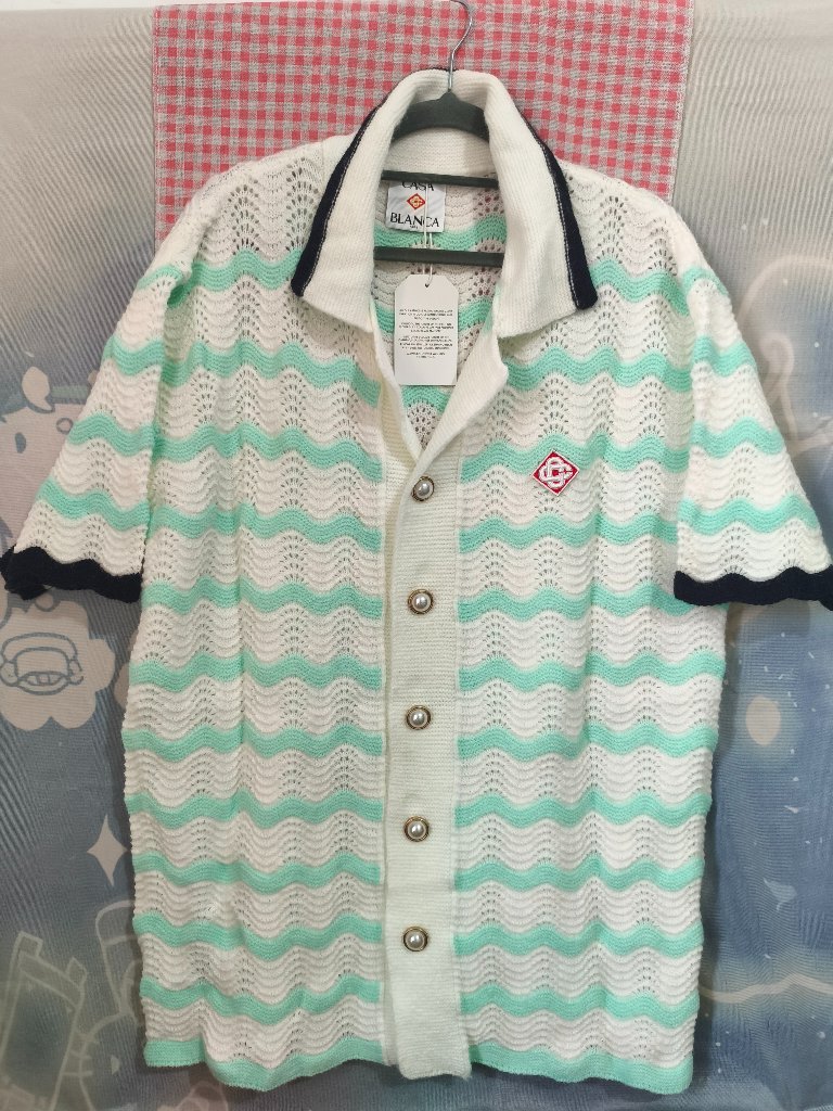 Casablanca Openwork Wave Pattern Short-Sleeved Knit Cardigan